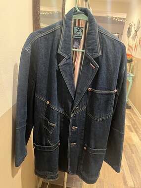 Raw Blue Nu Realms Vintage Mens Linen Blend Denim Chore Jacket Blazer XL